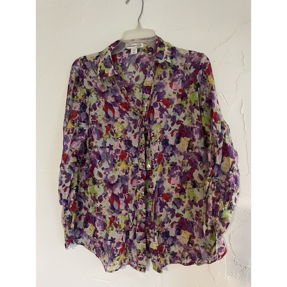 Coldwater Creek Womens Purple Floral Pintuck Blouse 3/4 Sleeve Size M 10-12